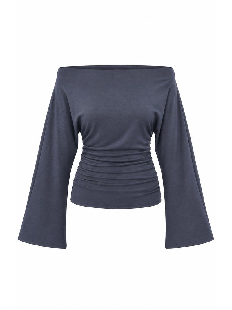 Blouse à col bateau, manches chauve-souris et maille côtelée hiccup Gris foncé - Kiabi
