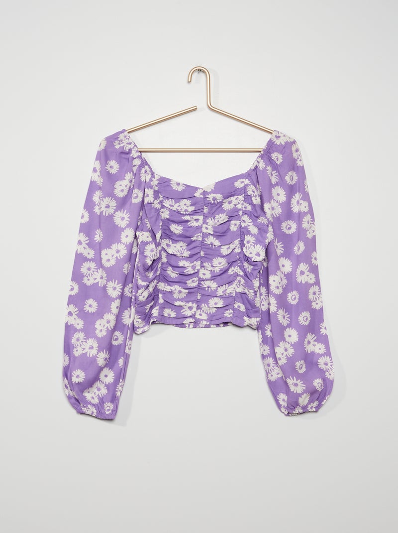Blouse à col carré fleurie violet - Kiabi