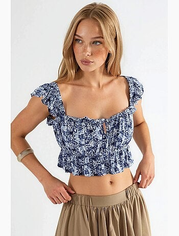Blouse à col carré volanté imprimée busem