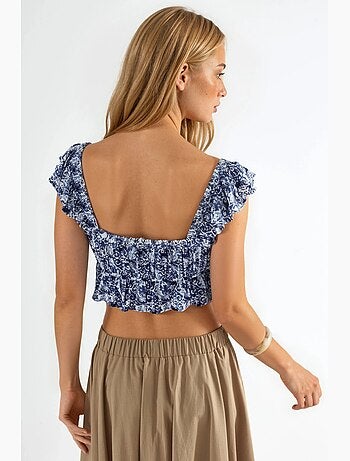 Blouse à col carré volanté imprimée busem