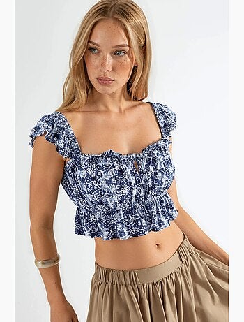 Blouse à col carré volanté imprimée busem