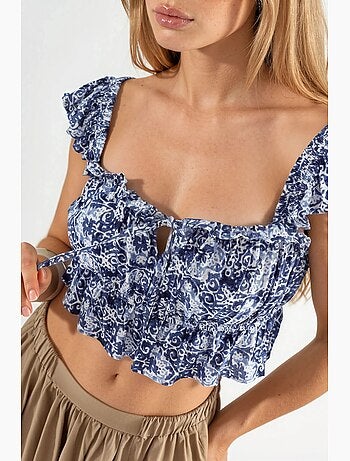 Blouse à col carré volanté imprimée busem