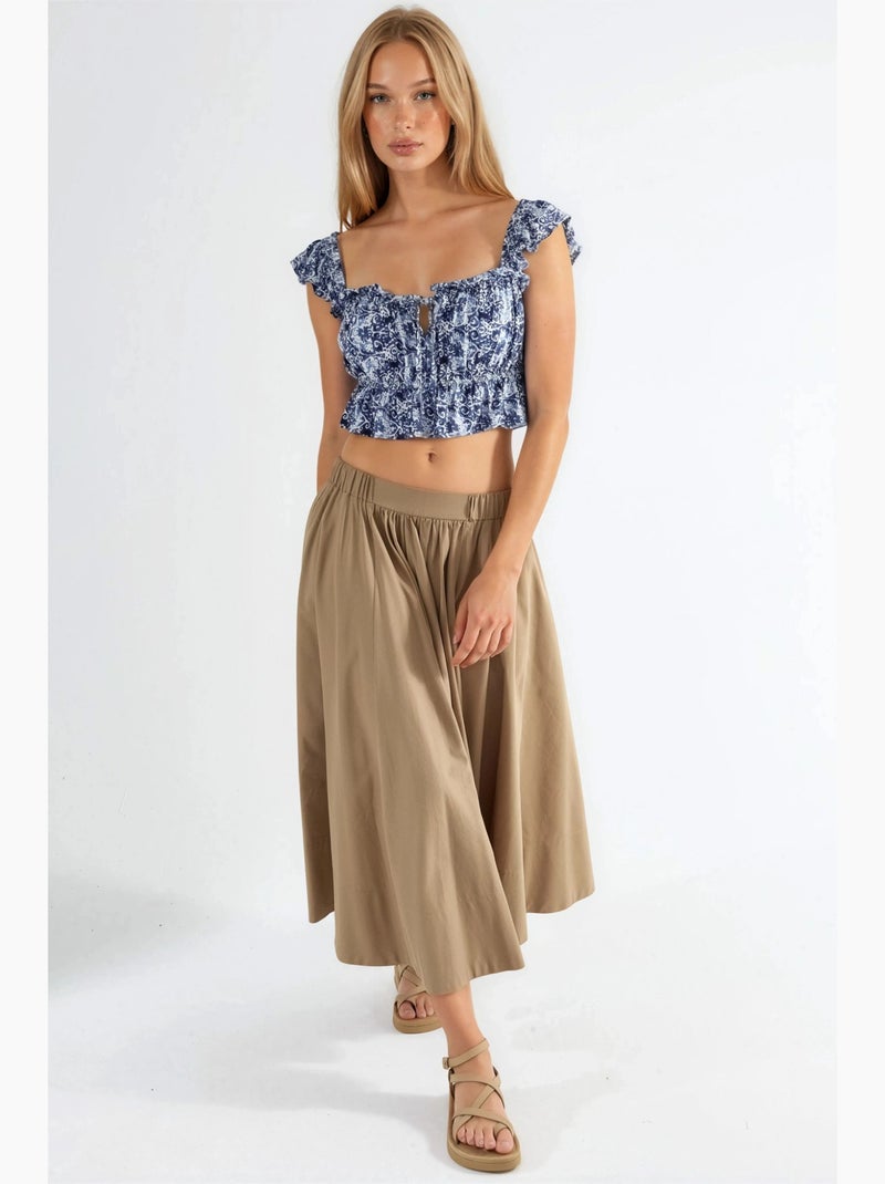 Blouse à col carré volanté imprimée busem Bleu marine - Kiabi