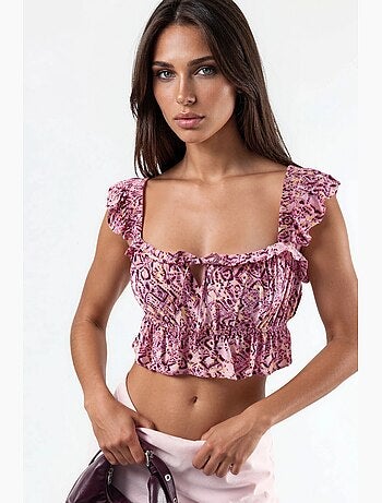Blouse à col carré volanté imprimée busem