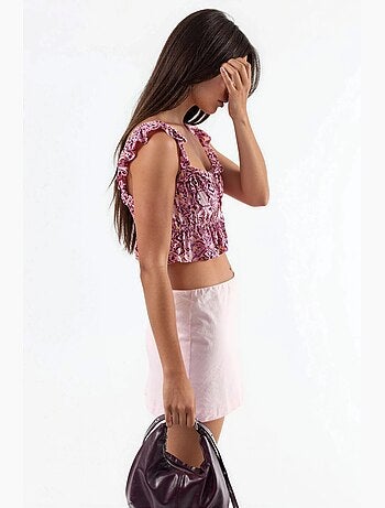 Blouse à col carré volanté imprimée busem