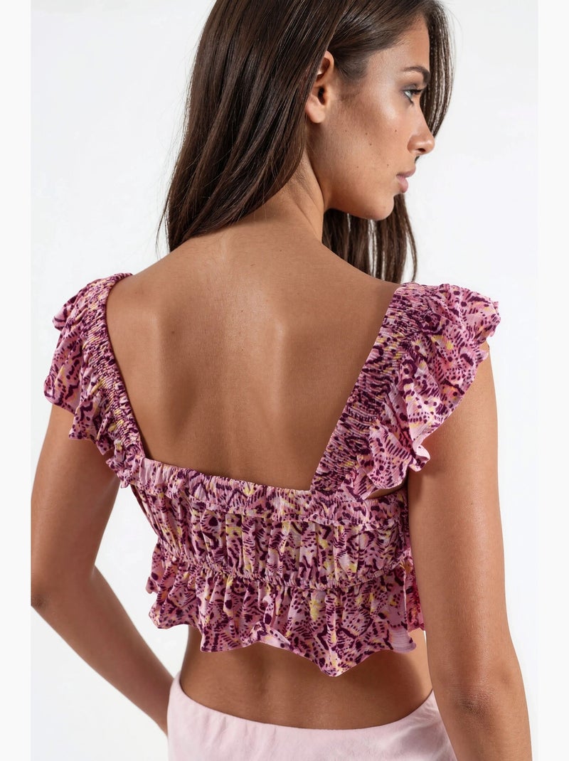 Blouse à col carré volanté imprimée busem Vieux rose - Kiabi