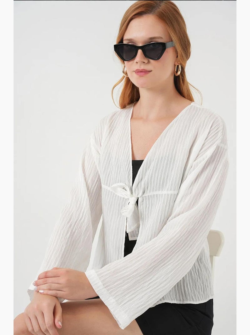 Blouse à col en v et nœud bdart Blanc - Kiabi