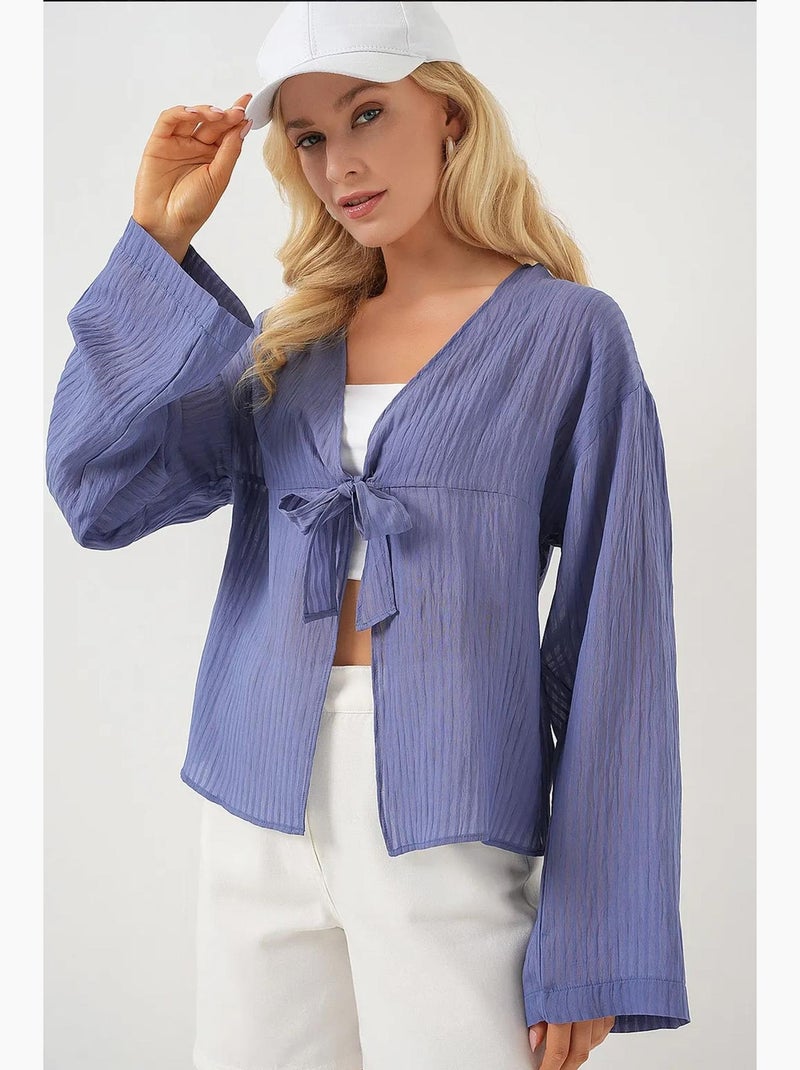 Blouse à col en v et nœud bdart Bleu foncé - Kiabi