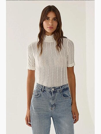 Blouse à col montant court en maille torsadée hiccup
