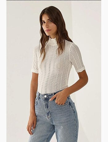Blouse à col montant court en maille torsadée hiccup