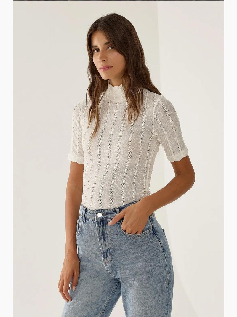 Blouse à col montant court en maille torsadée hiccup Blanc - Kiabi