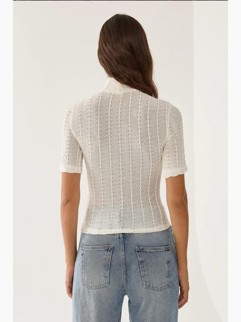 Blouse à col montant court en maille torsadée hiccup Blanc - Kiabi