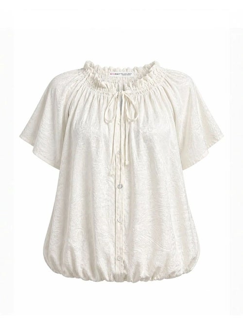 Blouse à col rond à imprimé paisley avec détail nouée mixray - Kiabi Blouse à col rond à imprimé paisley avec détail nouée mixray - Kiabi