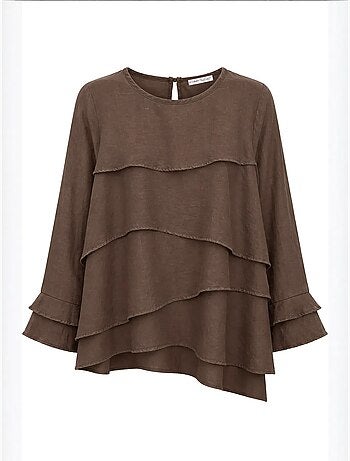 Blouse à col rond à manches longues avec volants mixray
