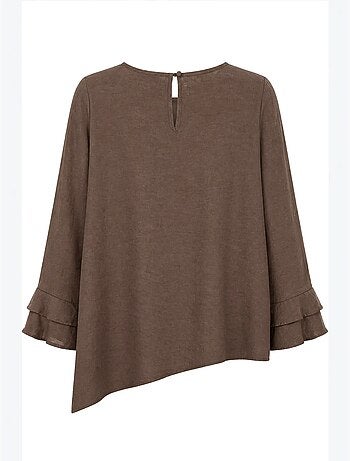 Blouse à col rond à manches longues avec volants mixray