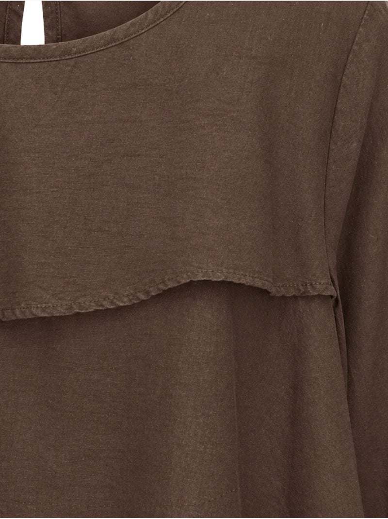 Blouse à col rond à manches longues avec volants mixray Marron chocolat - Kiabi