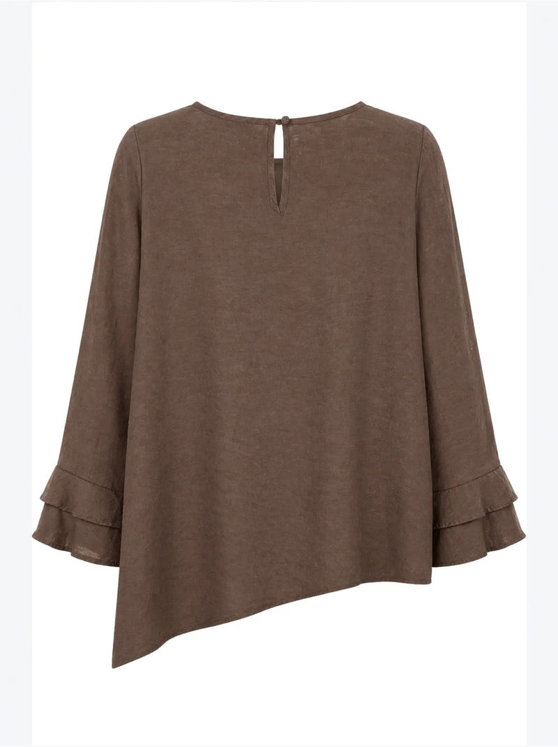 Blouse à col rond à manches longues avec volants mixray Marron chocolat - Kiabi