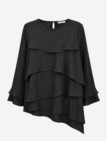 Blouse à col rond à manches longues avec volants mixray
