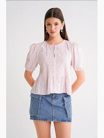 Blouse à col rond à volants mixray
