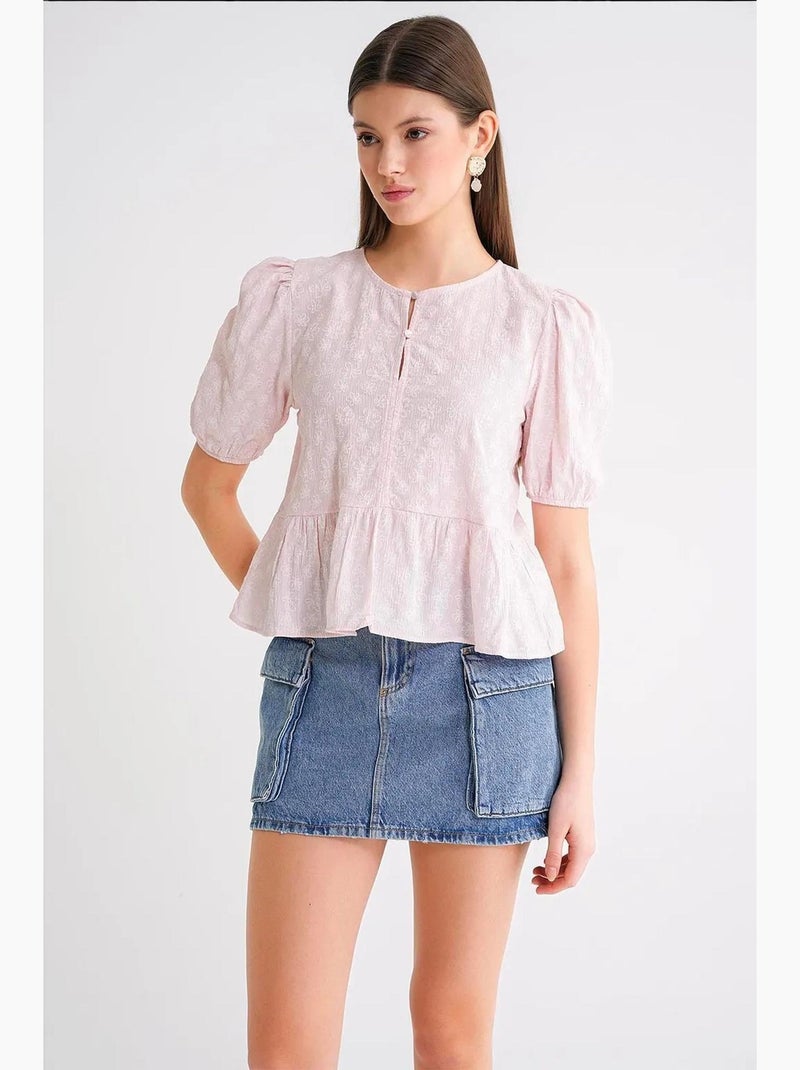 Blouse à col rond à volants mixray Rose pâle - Kiabi