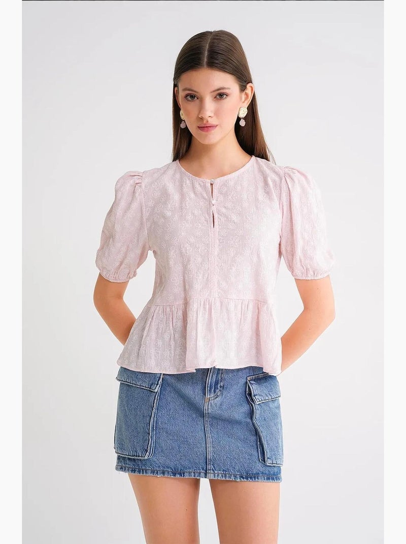 Blouse à col rond à volants mixray Rose pâle - Kiabi