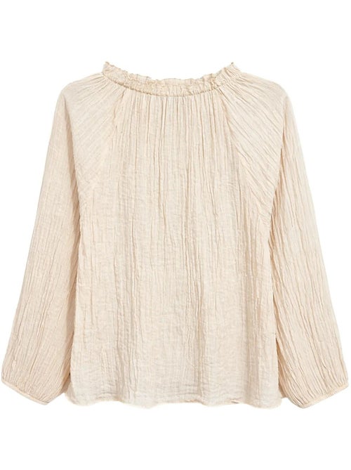 Blouse à col rond avec détail de nœud mixray - Kiabi Blouse à col rond avec détail de nœud mixray - Kiabi