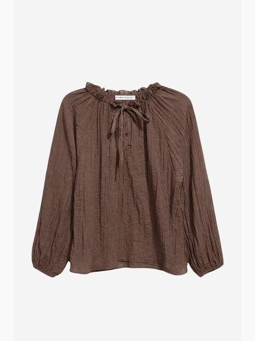Blouse à col rond avec détail de nœud mixray - Kiabi Blouse à col rond avec détail de nœud mixray - Kiabi
