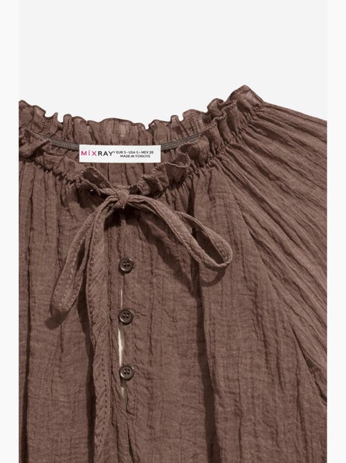 Blouse à col rond avec détail de nœud mixray - Kiabi Blouse à col rond avec détail de nœud mixray - Kiabi