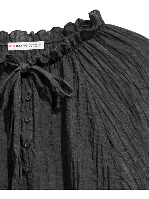 Blouse à col rond avec détail de nœud mixray - Kiabi Blouse à col rond avec détail de nœud mixray - Kiabi