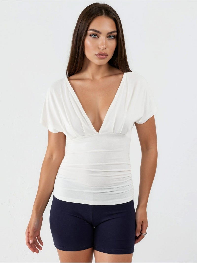 Blouse à col v avec détail nœud busem Blanc - Kiabi