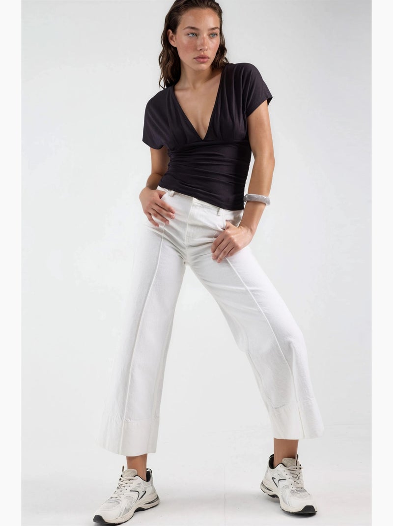 Blouse à col v avec détail nœud busem Noir - Kiabi