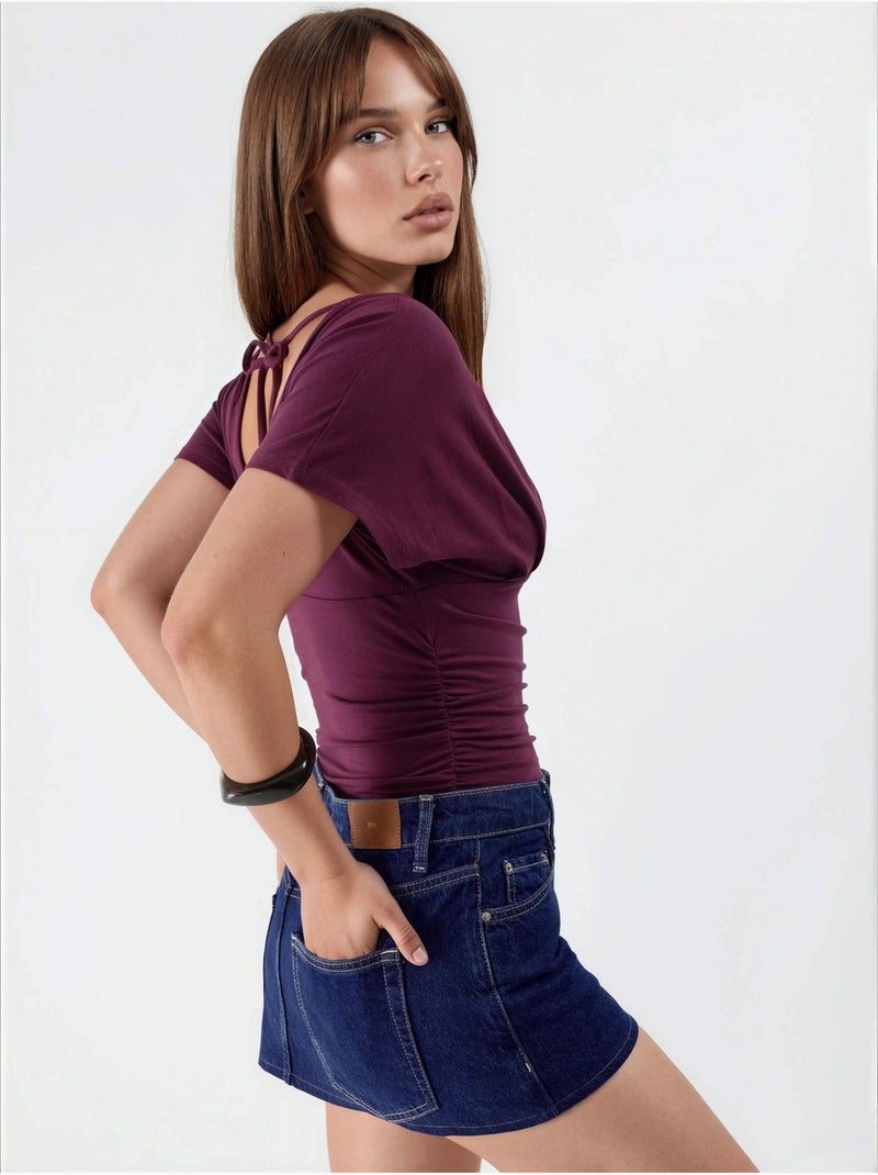 Blouse à col v avec détail nœud busem Rouge bordeaux - Kiabi