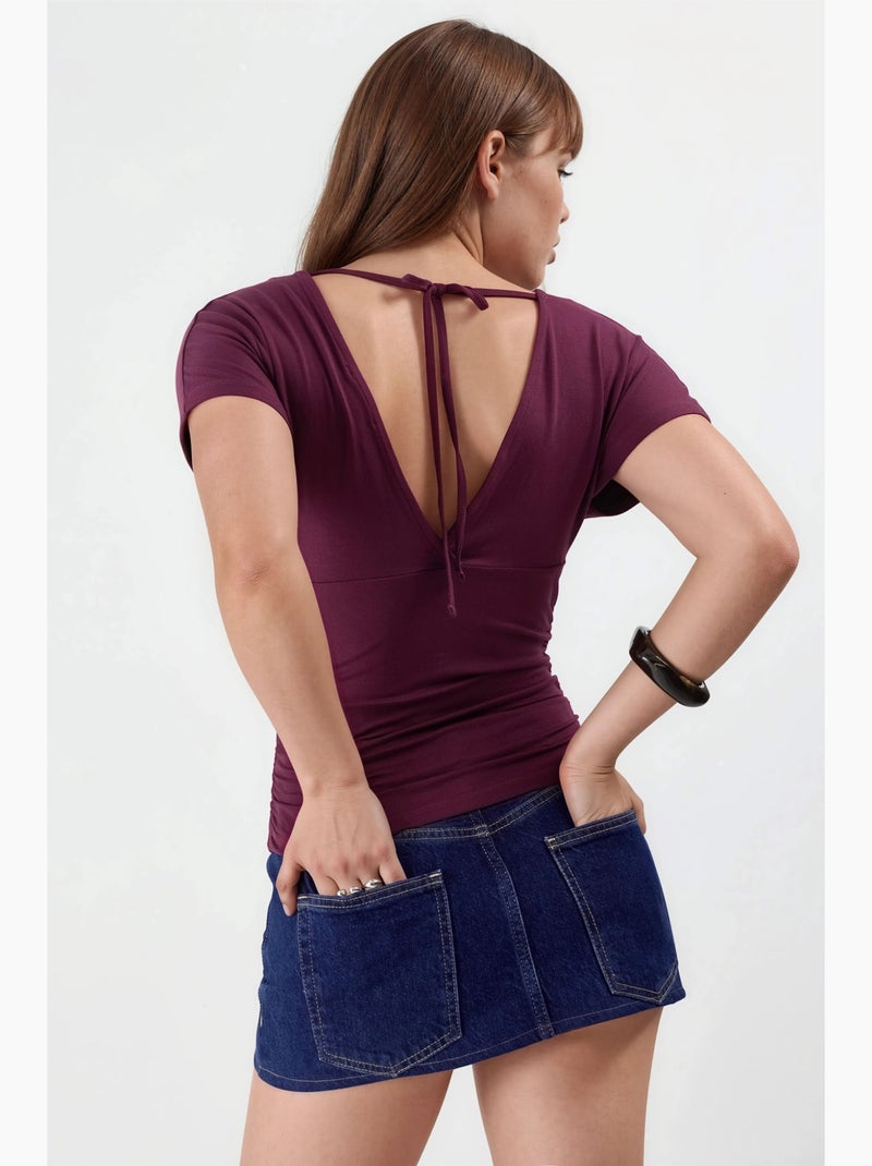 Blouse à col v avec détail nœud busem Rouge bordeaux - Kiabi