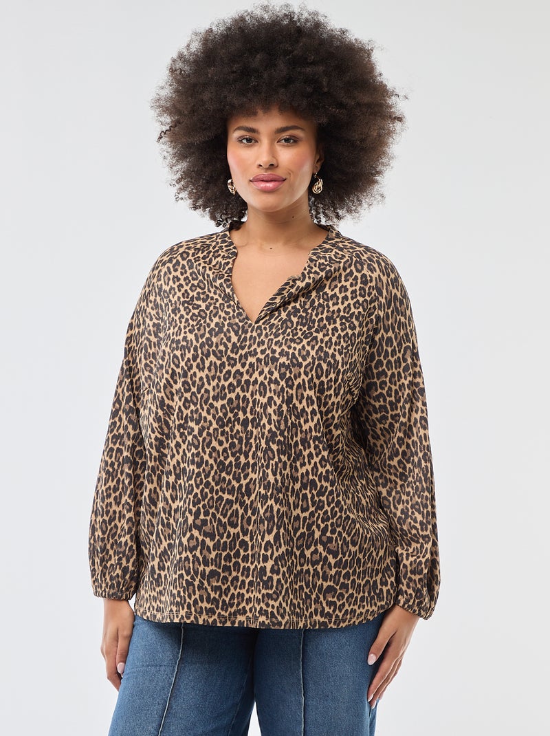 Blouse à col V avec motif allover Beige - Kiabi