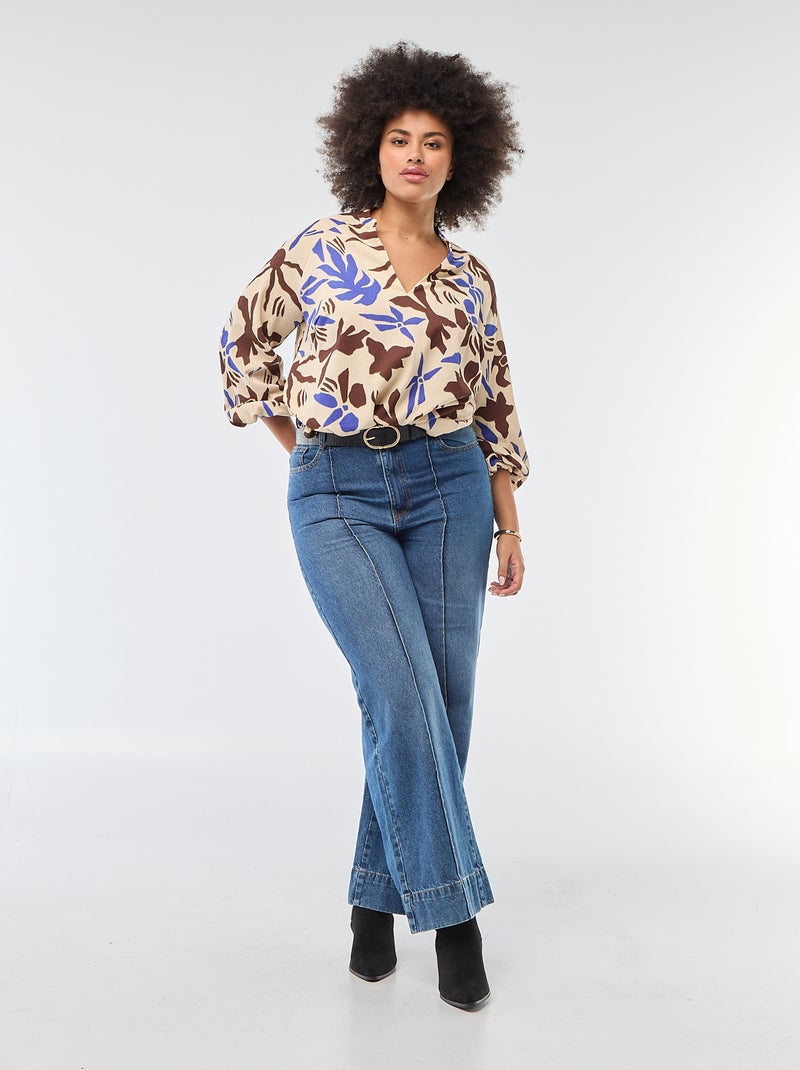 Blouse à col V avec motif allover Beige - Kiabi