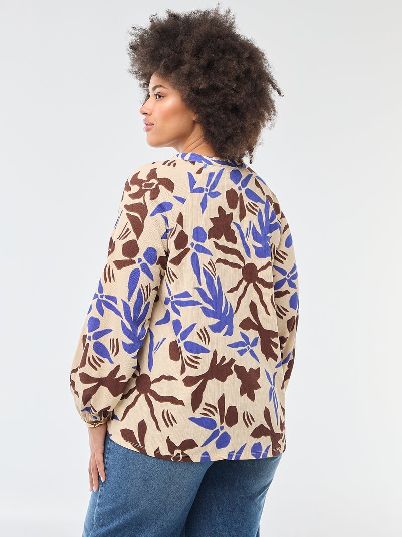 Blouse à col V avec motif allover Beige - Kiabi