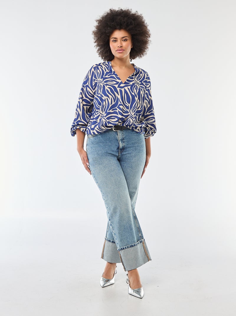 Blouse à col V avec motif allover Bleu - Kiabi