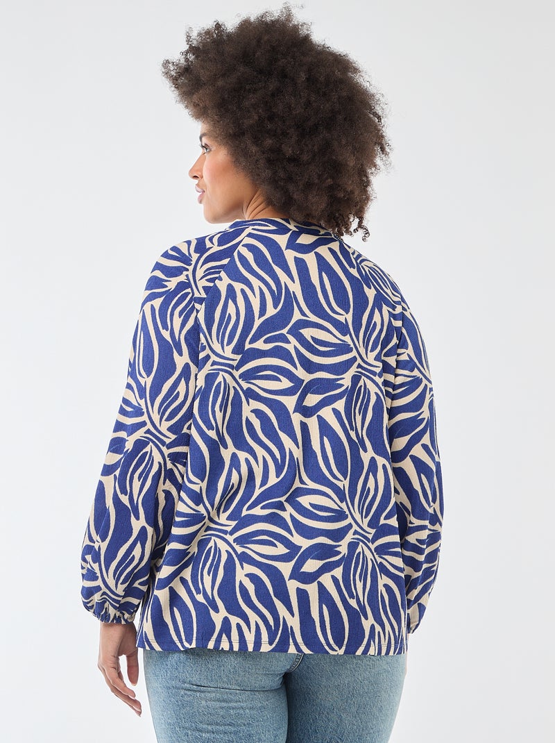 Blouse à col V avec motif allover Bleu - Kiabi
