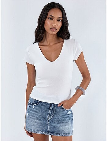 Blouse à col v en mélange modal et coton busem