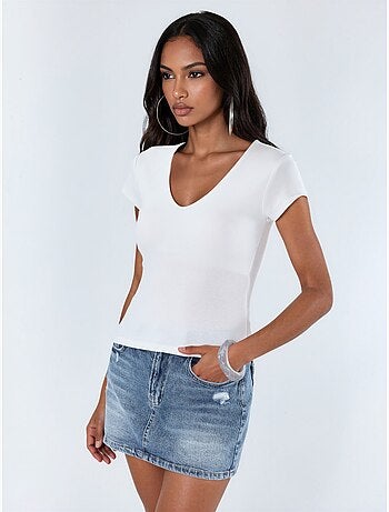 Blouse à col v en mélange modal et coton busem