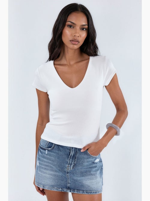 Blouse à col v en mélange modal et coton busem - Kiabi Blouse à col v en mélange modal et coton busem - Kiabi