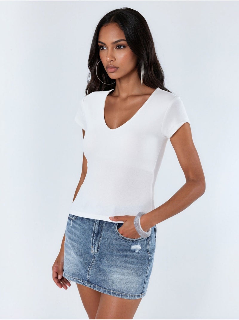 Blouse à col v en mélange modal et coton busem Blanc - Kiabi