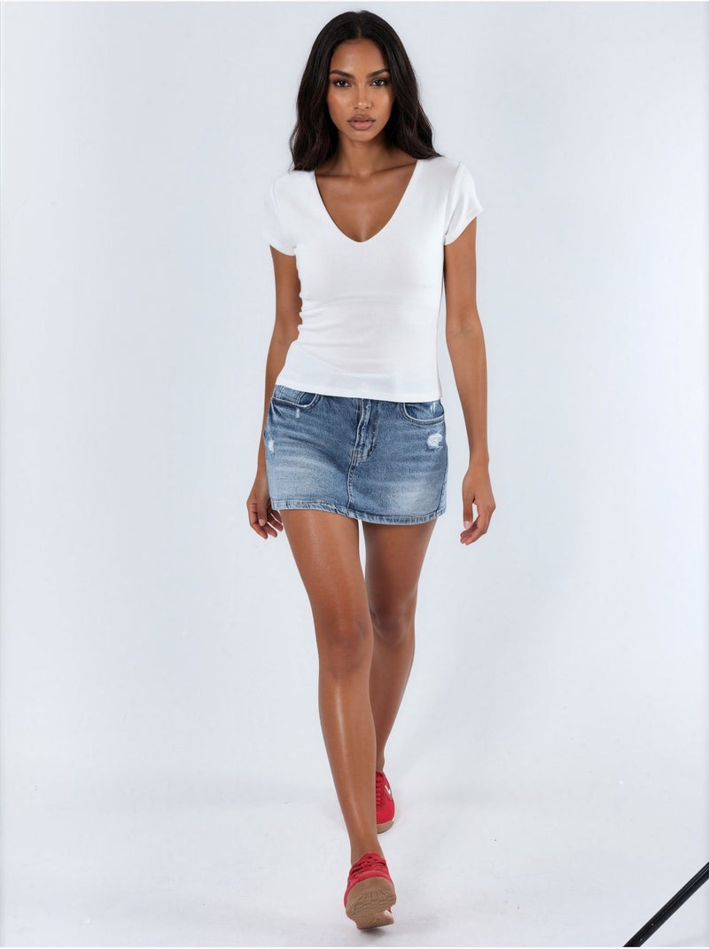Blouse à col v en mélange modal et coton busem Blanc - Kiabi