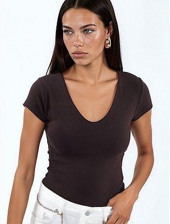 Blouse à col v en mélange modal et coton busem