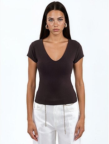 Blouse à col v en mélange modal et coton busem