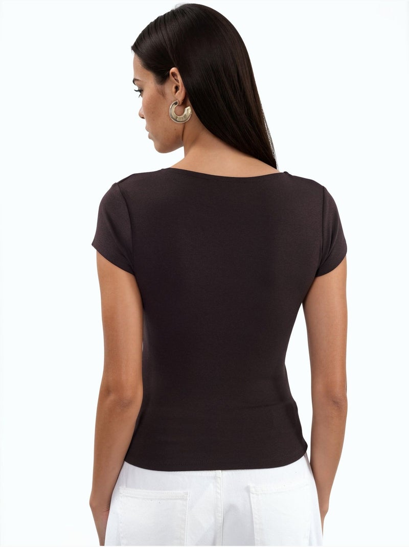 Blouse à col v en mélange modal et coton busem Marron chocolat - Kiabi