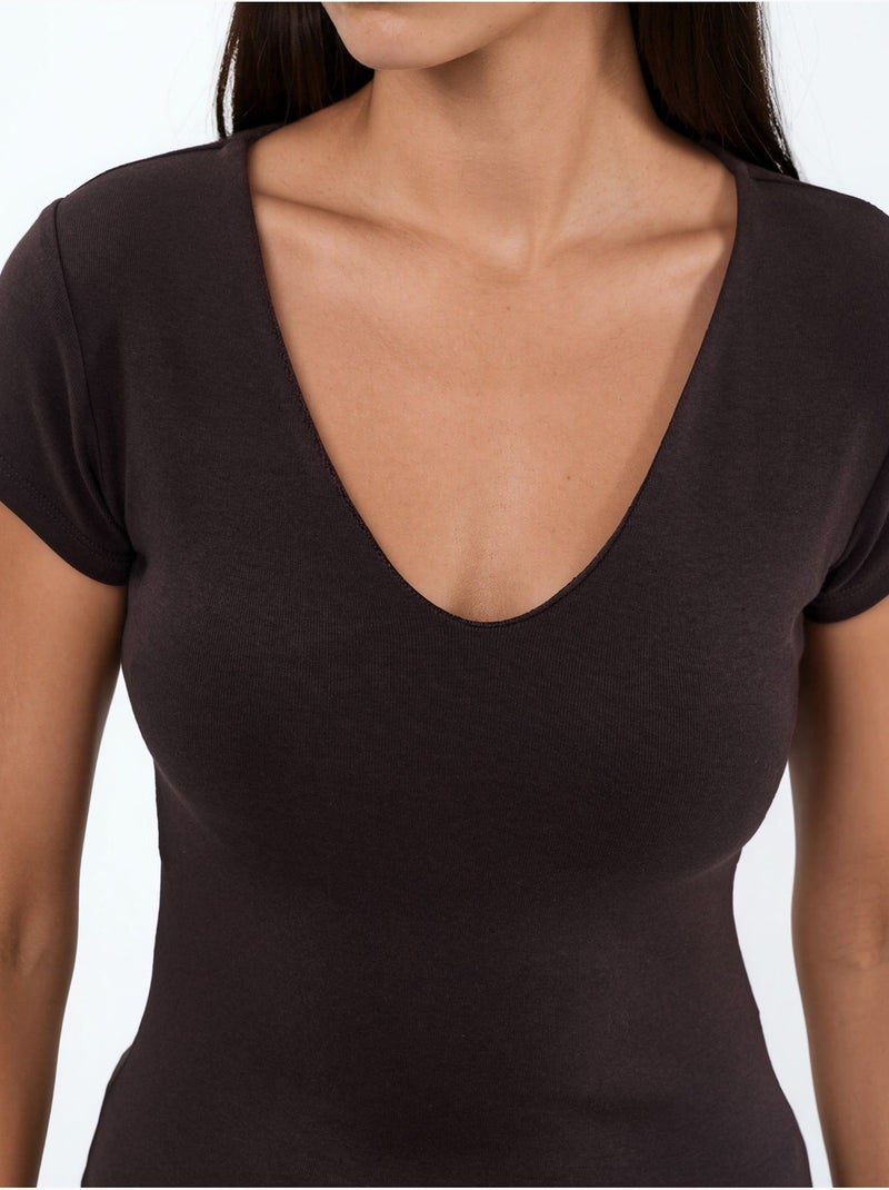Blouse à col v en mélange modal et coton busem Marron chocolat - Kiabi
