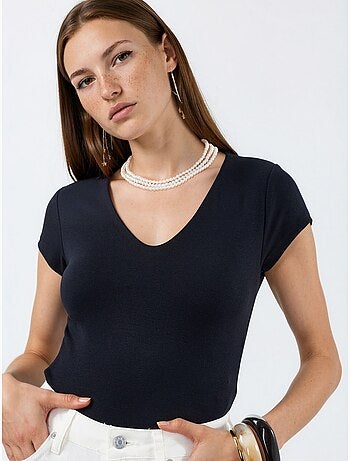 Blouse à col v en mélange modal et coton busem