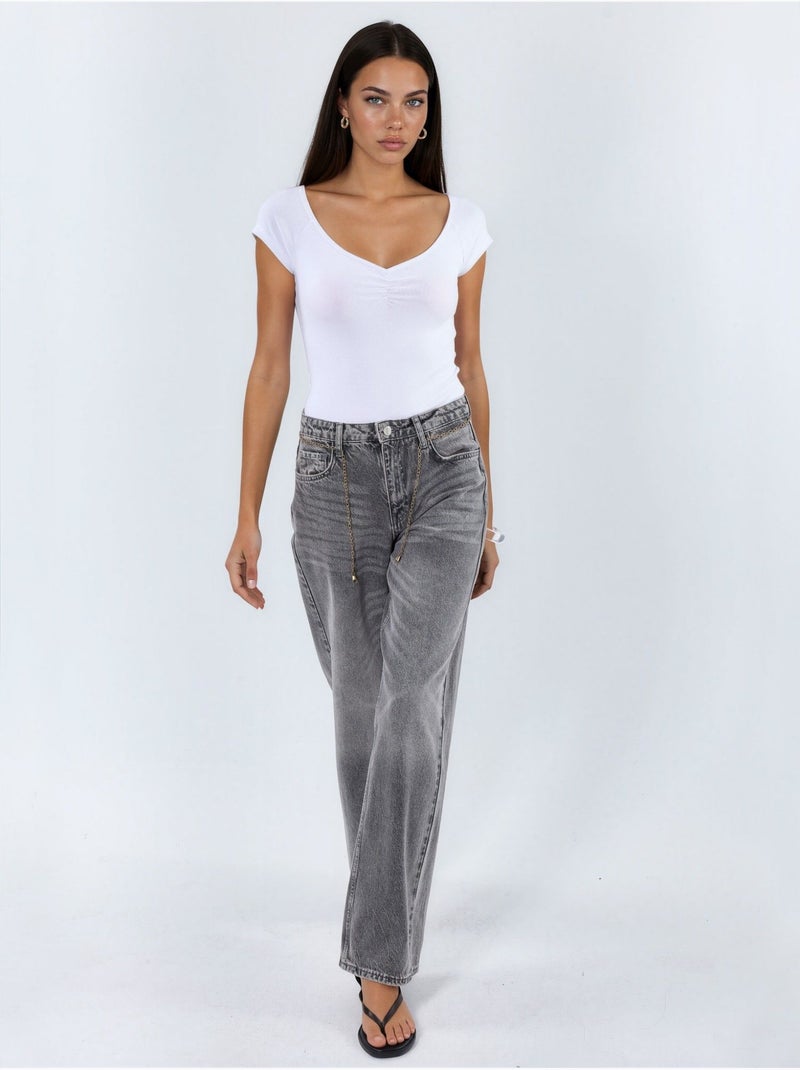 Blouse à col v et manches courtes avec drapé busem Blanc - Kiabi