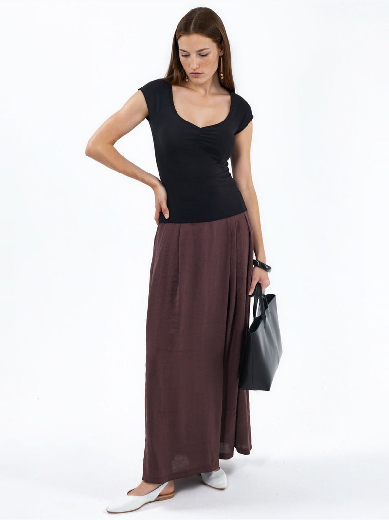 Blouse à col v et manches courtes avec drapé busem Noir - Kiabi